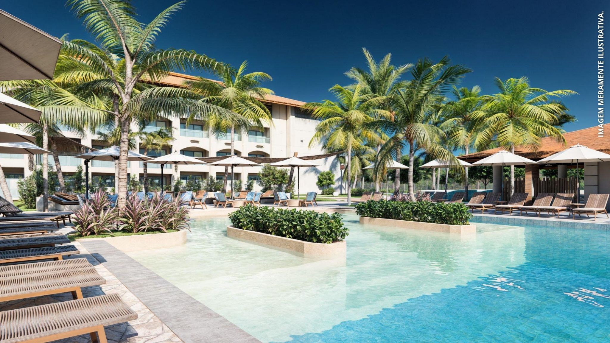 O Mar Premium terá três piscinas, além de ser o hotel mais próximo da estrutura de quiosque na praia e da Vila Nova da Praia, uma das áreas de lazer do complexo